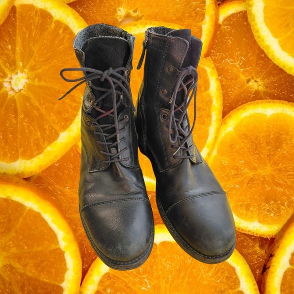 Aldo Mens Black Leather Combat Boots Side‎ Zip Cap Toe Made in Portugal Size 12 main image 4